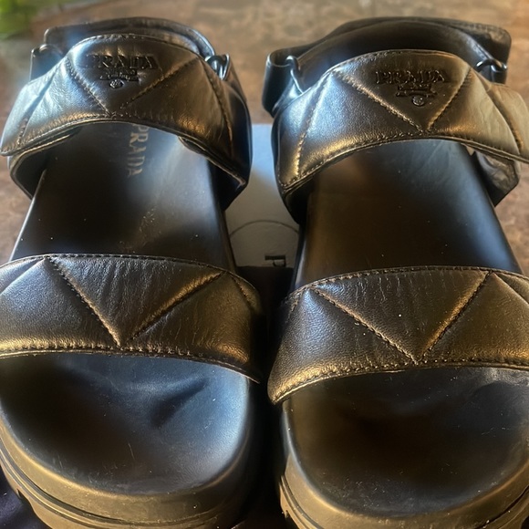 Prada sandal/ angle strap. Thick sole stretchy ankle strap. Sz 9.5 Napa sandal - Picture 6 of 9